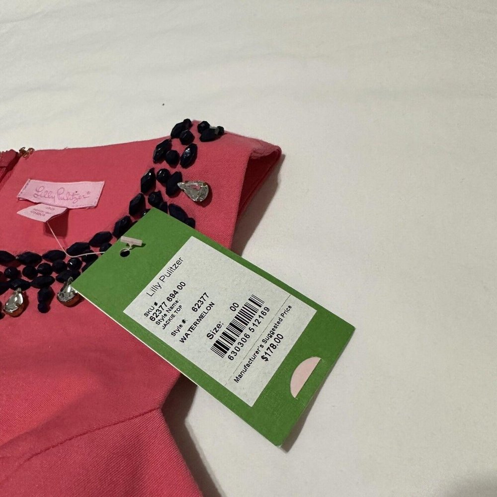 NWT Lilly Pulitzer Rhinestone Embellished Beaded Jacky Top Watermelon Sz 00 - Picture 2 of 11